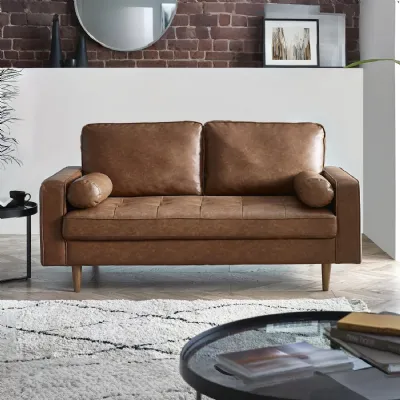 Henley 3 Seater Sofa Brown Faux Leather