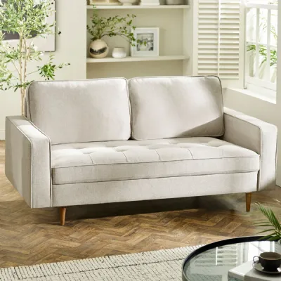 Henrietta Beige Chenille Upholstered 3 Seater Sofa