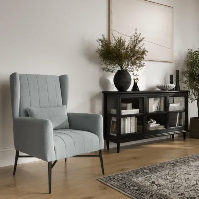 Seafoam Tweed Upholstered High Back Accent Chair with Cushion