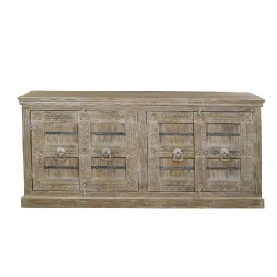 Boho Distressed Mango Wood 4 Door Sideboard