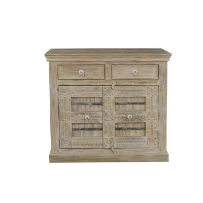Boho Hand Carved Mango Wood 2 Door Sideboard