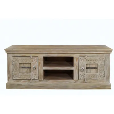 Rustic Light Wash Mango Wood 2 Door TV Unit