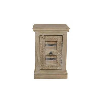 Rustic Hand Carved Solid Mango Wood Side Cabinet