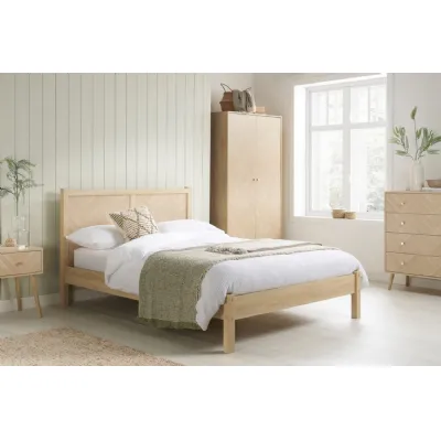 Oak Effect Wood King Size Bed Chevron Headboard