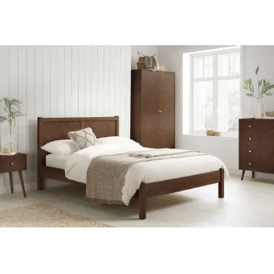 Walnut Effect Wood King Size Bed Chevron Headboard