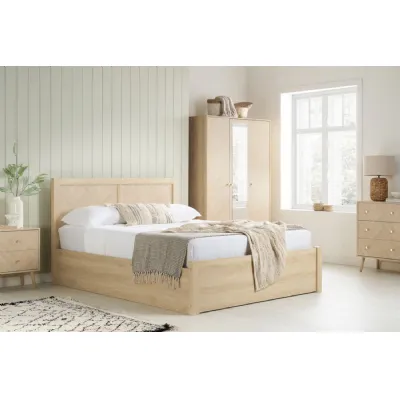 Oak Effect Wood King Size Ottoman Bed Chevron Headboard