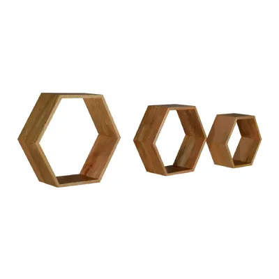 Scandinavian Mango Wood Hexagonal Nest Shelving Unit