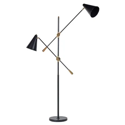 Black Metal Twin Lamp On Stand (no Bulbs)