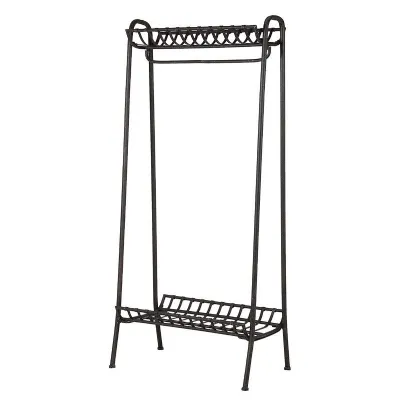 Black Metal Coat Rail and Shoe Storage Rack