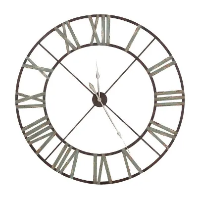 Large Aged Round Iron Metal Wall Clock Vintage Rustic Urban Chic Style