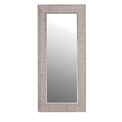 Large Grey Floral Metal Embossed Rectangular Tall Slim Wall Mirror
