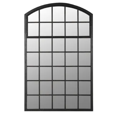Large Black Curve Top Windowpane Mirror