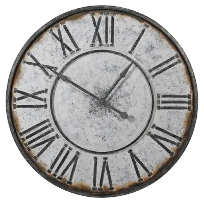 Large Galvanised Metal Roman Numerals Clock