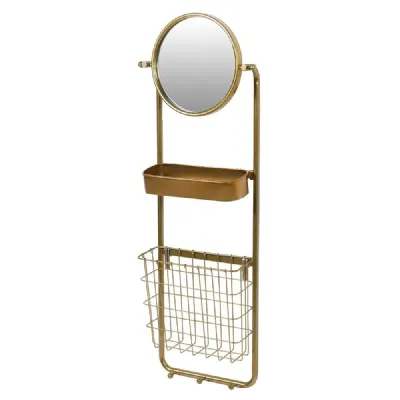 Round Gold Wall Mirror With Shelf And Storage