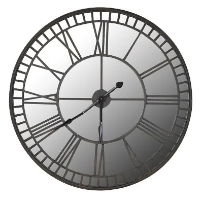 Round Urban Chic Wrought Iron Framed Mirrored Wall Clock