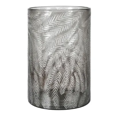 Smoked Glass Etched Feather Hurricane