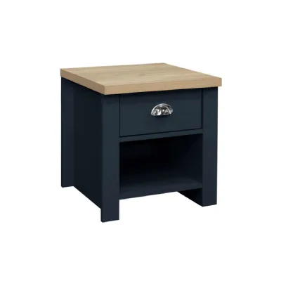 Highgate 1 Drawer Lamp Table Navy Blue & Oak Effect