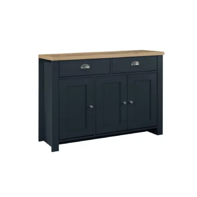 Highgate 3 Door 2 Drawer Sideboard Navy Blue & Oak Effect