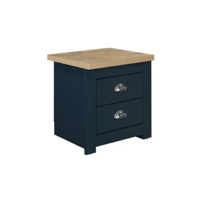 Highgate 2 Drawer Bedside Navy Blue & Oak Effect