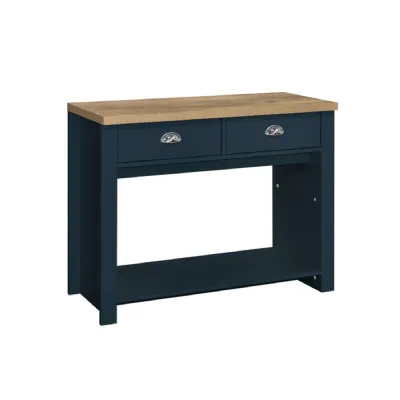 Highgate 2 Drawer Console Table Navy Blue & Oak Effect