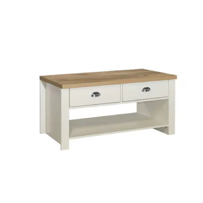 Highgate 2 Drawer Coffee Table Cream & Oak Effect