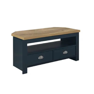 Highgate Corner TV Unit Navy Blue & Oak Effect