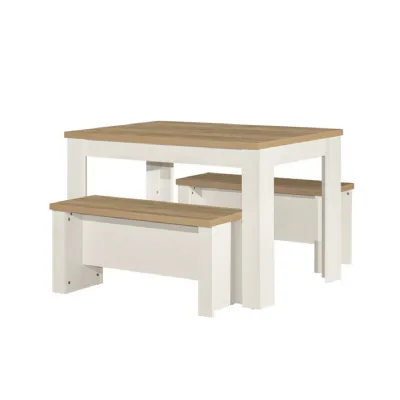 Highgate Dining Table And Bench Set Cream & Oak Effect