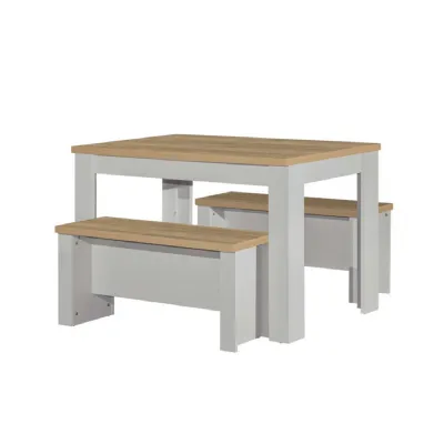 Highgate Dining Table And Bench Set Grey & Oak Effect