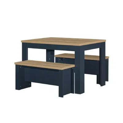 Highgate Dining Table And Bench Set Navy Blue & Oak Effect