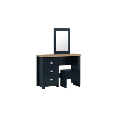 Highgate Dressing Table With Stool Navy Blue & Oak Effect