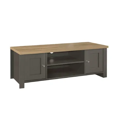 Highgate Large TV Unit Dark Grey & Oak Effect