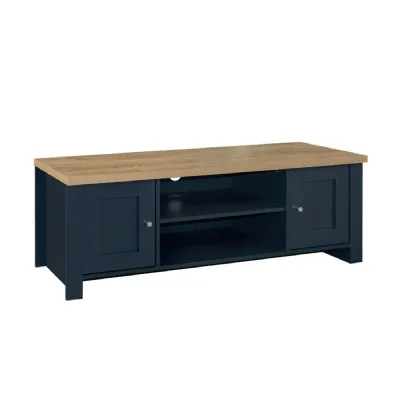 Highgate Large TV Unit Navy Blue & Oak Effect