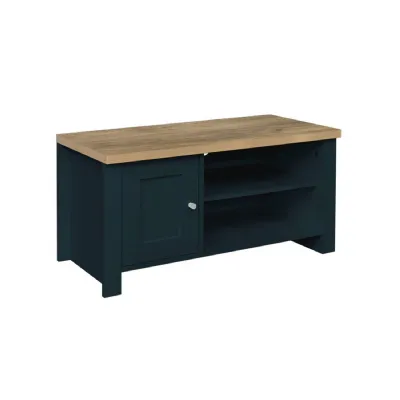 Highgate Small TV Unit Navy Blue & Oak Effect