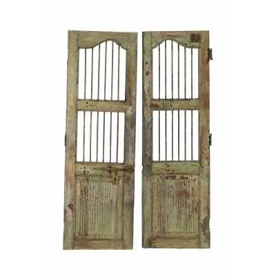 Upcycled Originals Rustic Wooden Aqua Green Slatted Pair of Doors