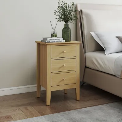 Light Oak Wood 3 Drawer Bedside Cabinet Nightstand