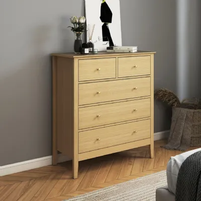 Light Oak Effect 2 Over 3 Wide Chest of Drawers
