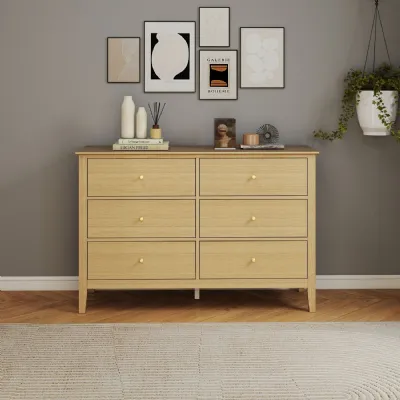 Light Oak Double Wide Chest of 6 Drawers Shaker Style