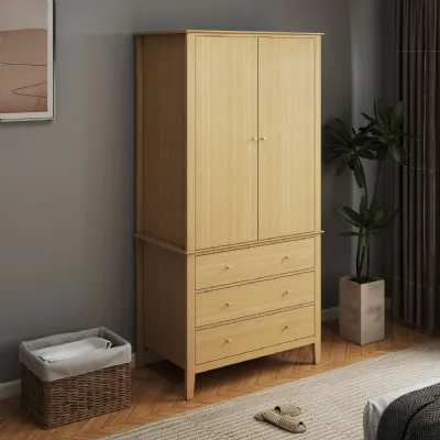 Light Oak Effect 2 Door Double Wardrobe with 3 Drawers