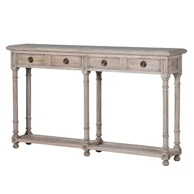 Rustic Stripped Wooden Fluted 2 Drawer Console Table