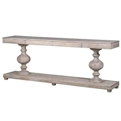 Rustic Stripped Wooden Console Table With Turned Legs