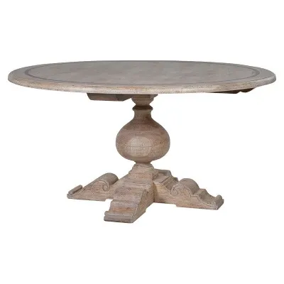 Greywash Round Heavy Turned Solid Wood Chunky Dining Table
