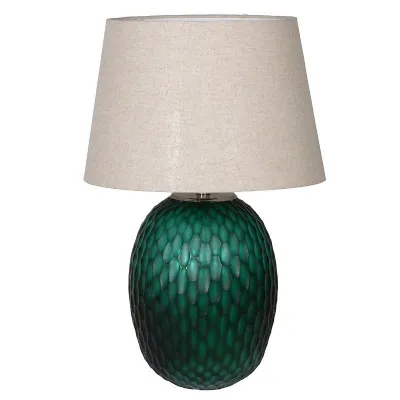 Emerald Green Table Lamp With Neutral Shade