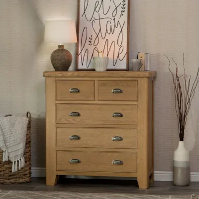 Smoked Oak 2 Over 3 Chest of Drawers with Tapered Legs