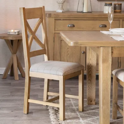 Oak Check Fabric Cross Back Dining Chair