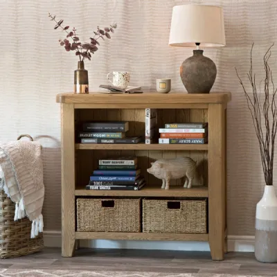 Small Oak Bookcase 2 Wicker Baskets