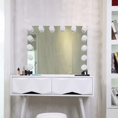 Rectangular Mirrored White Gloss Dressing Table Mirror