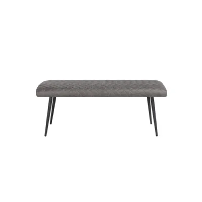 Vintage Grey Upholstered Small Dining Bench with Black Metal Tapered Legs