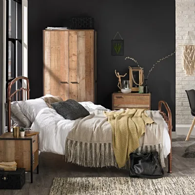 Industrial Style Distressed Oak Effect 3 Piece Bedroom Set