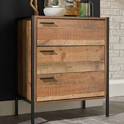 3 Drawer Chest in Wood Effect with Black Metal Handles