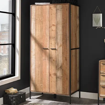 Two Door Wardrobe in Wood Effect with Hanging Rail and Shelf